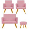 Kit Namoradeira, 02 Poltronas Beatriz e Puff Sofia Palito Mel Suede Rosa Bebê - STS Móveis - 1