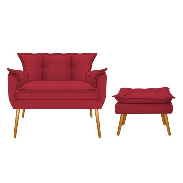 Kit Namoradeira e Puff Opala Palito Mel Suede Vermelho - STS Móveis - 1