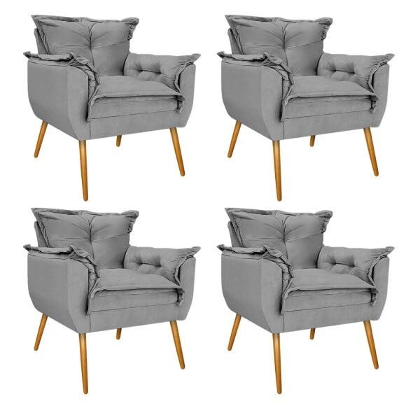 Kit 4 Poltronas Opala Palito Mel Suede Cinza - Sts Móveis - 1