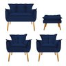 Kit Namoradeira, 02 Poltronas e Puff Opala Palito Mel Suede Azul Marinho - STS Móveis - 1