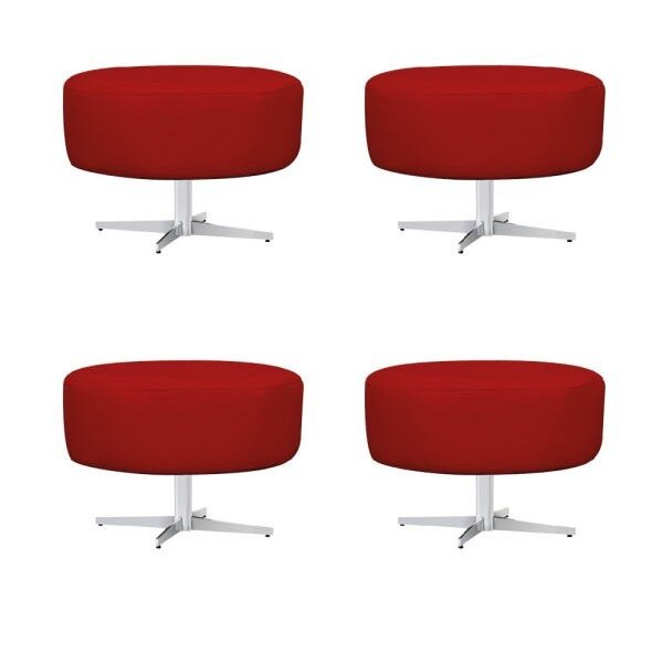 Kit 4 Puffs Sofia Base Giratória Metal Suede Vermelho - Sts Móveis - 1