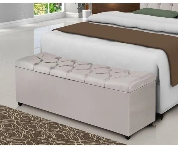 Baú Recamier Cama Casal Grécia 130cm Estofada Quarto Sala - Bege - 3