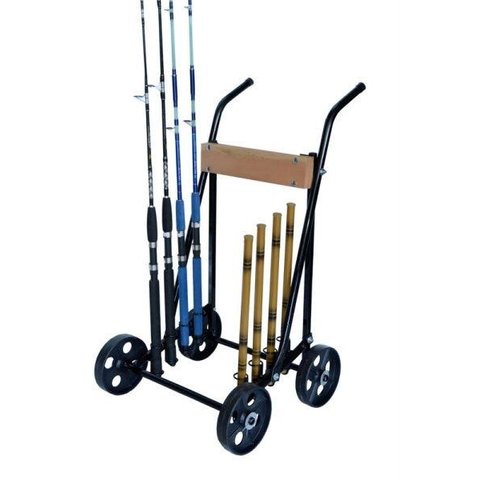 Carrinho para Motor de Popa Preto 4 Rodas com Porta Remo e Varas