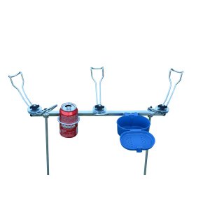 SUPORTE DE CHÃO PARA VARAS DE PESCA DESMONTÁVEL 03 VARAS COM PORTA LATA