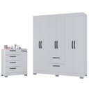 Ver imagem 1 de Cômoda 868 4 Gavetas e 1 Porta com Guarda Roupa Casal Tóquio 6 Portas Branco Brilho - Poquema