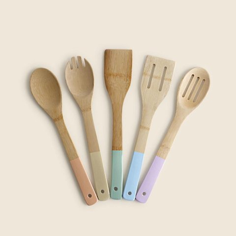 Kit de Utensílios Colorido Bambu c/5 Peças - a\Casa