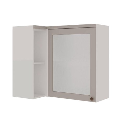 Armário Aéreo de Canto 93cm com Nichos e Porta de Vidro Mdf Cor:fendi com Branco