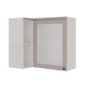 Ver imagem 1 de Armário Aéreo de Canto 93cm com Nichos e Porta de Vidro Mdf Cor:fendi com Branco