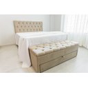 Ver imagem 1 de Kit Baú Gaveta e Cabeceira Queen (vai até o chão) 160x117cm Veludo Cor Areia Com Botões de Cristal