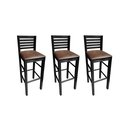 Ver imagem 1 de Kit 3 Banqueta Alta para Cozinha - Bar - Balcão - Preto com Estofado Marrom Mod. Laguna