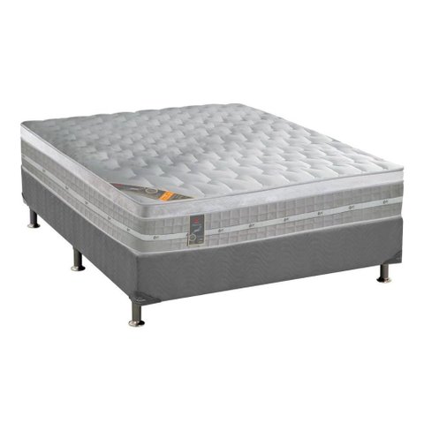 Cama Box Casal: Colchão Molas Pocket Ensacadas Castor Premium Gel + Base Crc Suede Gray (138x188)