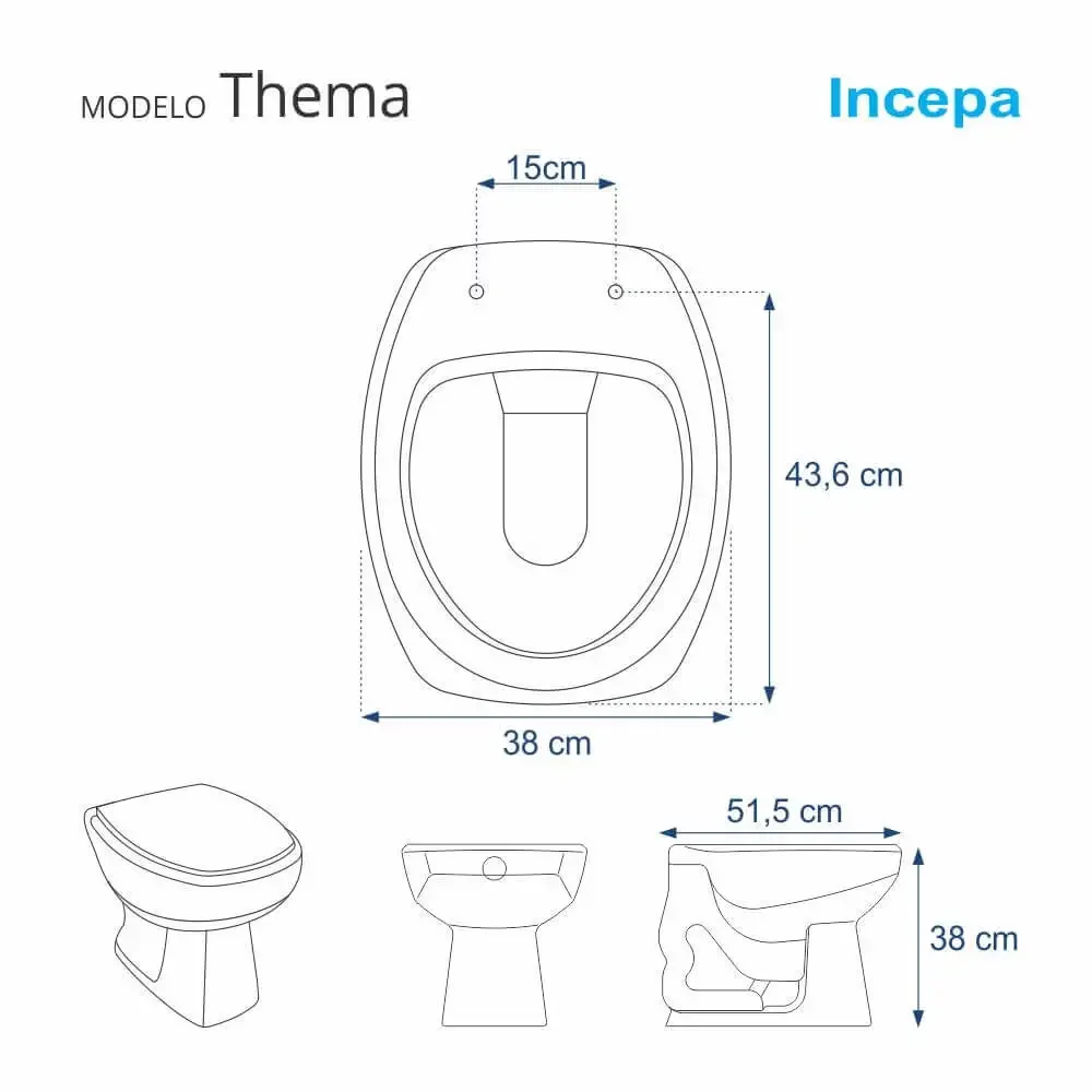 Assento Sanitário Fechamento Lento Thema Branco para vaso Incepa - 3