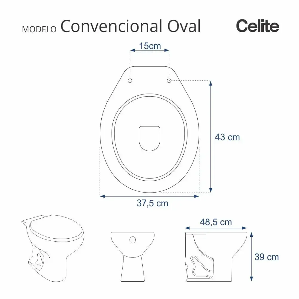 Assento Sanitário Fechamento Lento Convencional Oval Branco para Louça Celite - 2
