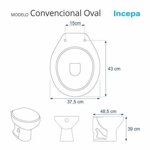 Tampa de Vaso Sanitário com Amortecedor Convencional Oval Branco para Bacia Incepa