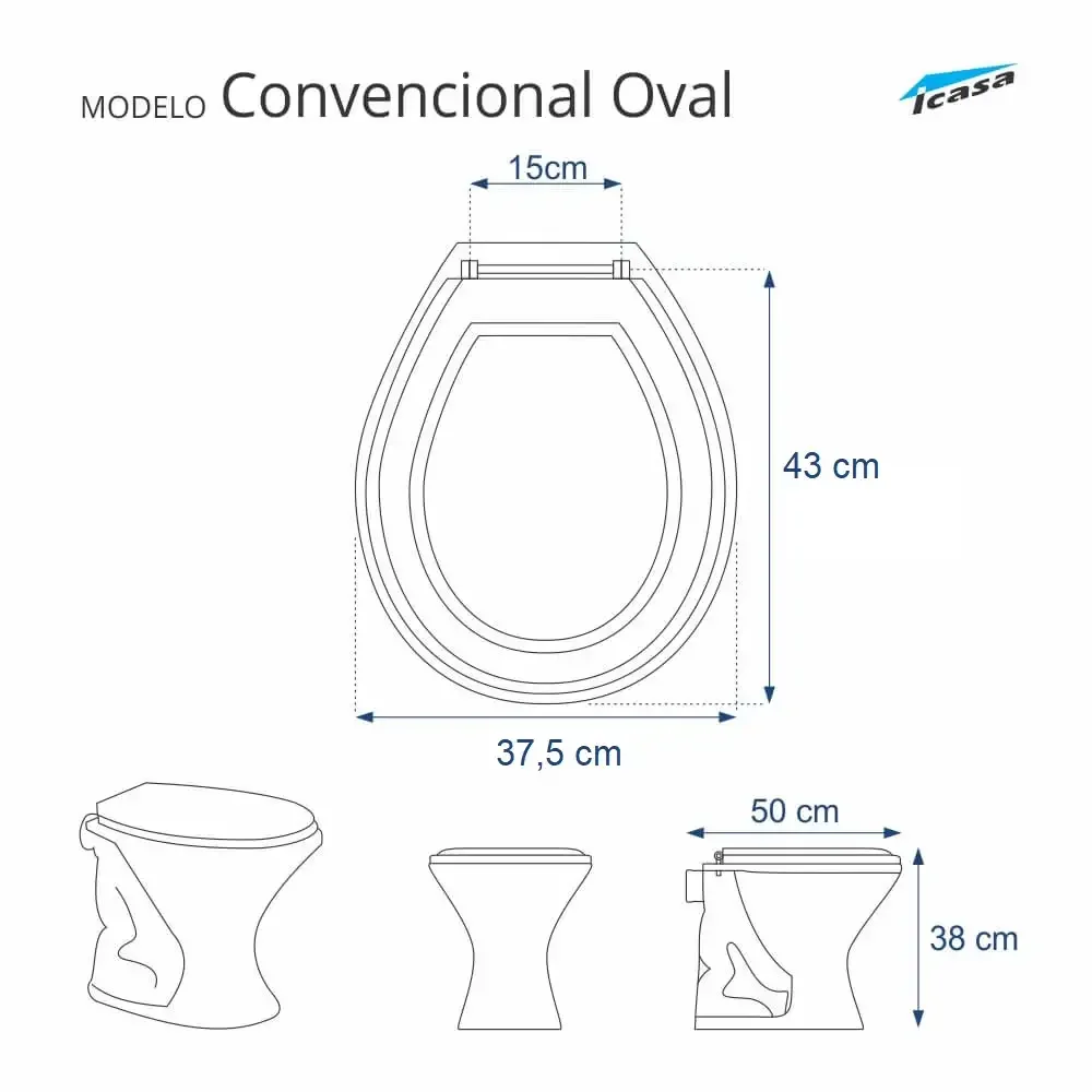 Tampa de Vaso Sanitário com Amortecedor Convencional Oval Branco para Bacia Icasa - 1