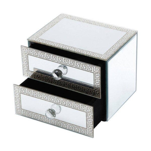 Porta Joias de Madeira Espelhado Glitter 2 Gavetas 16cmx12cmx12,5cm Rojemac - 3
