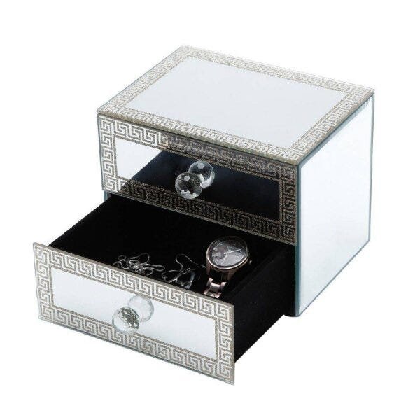 Porta Joias de Madeira Espelhado Glitter 2 Gavetas 16cmx12cmx12,5cm Rojemac - 4