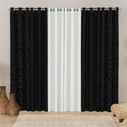 Cortina Degradê para Varão Tecido Jacquard e Oxford 3,00 x 2,60m Sala Quarto - Preto Branco - 1