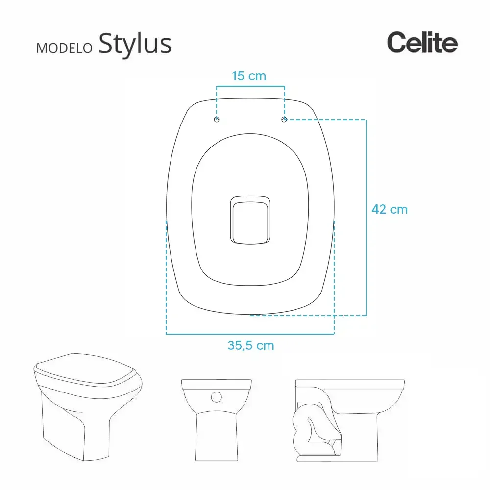 Assento Sanitário Stylus Azul Mineral para vaso Celite - 2