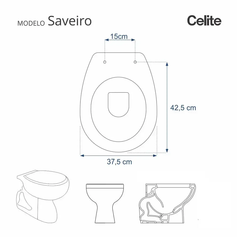 Assento Sanitário Saveiro Cinza Claro para vaso Celite - 5