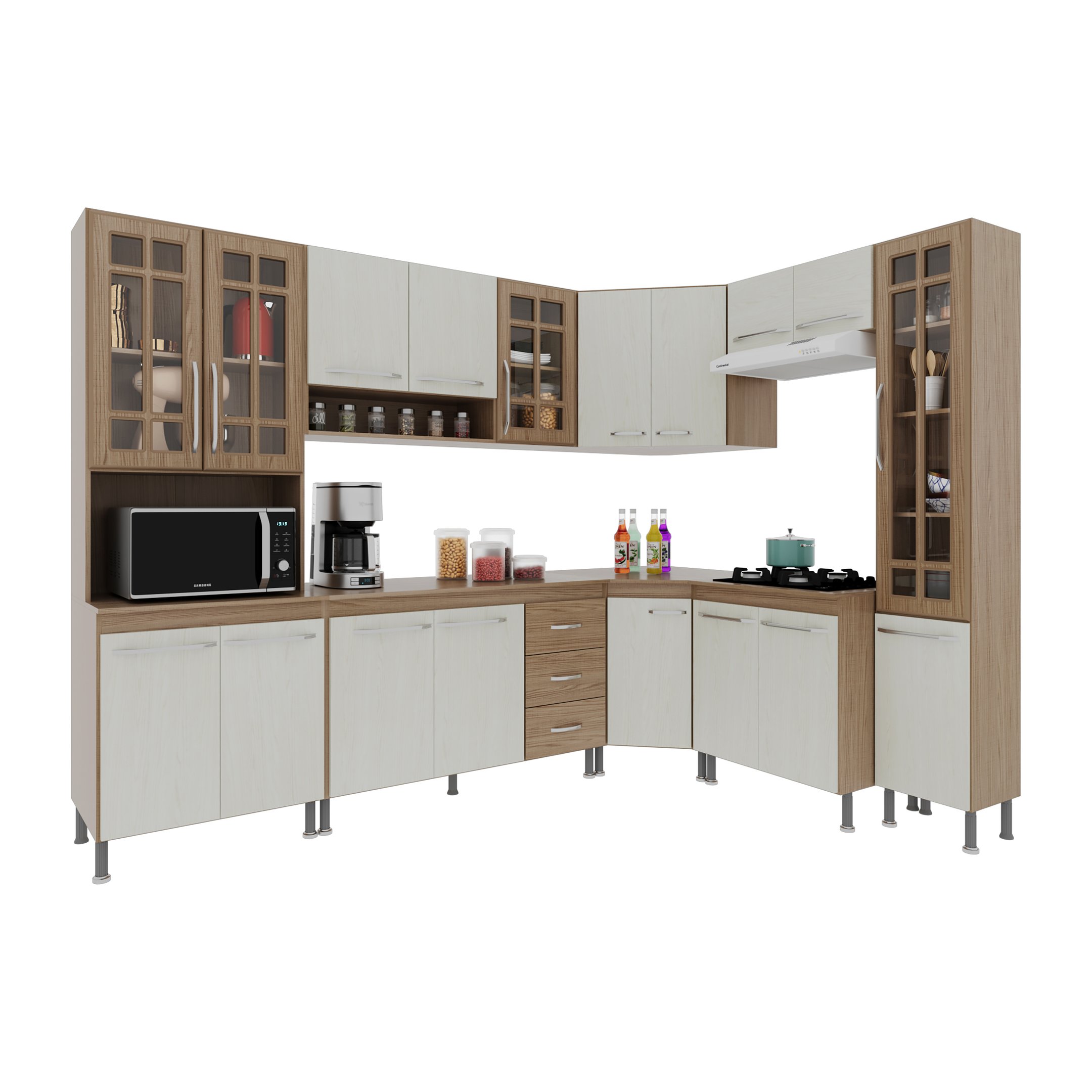 Cozinha Modulada Completa Fidelitá Paris 8 Peças 445cm 18 Portas 3 Gavetas com Tampo - 3