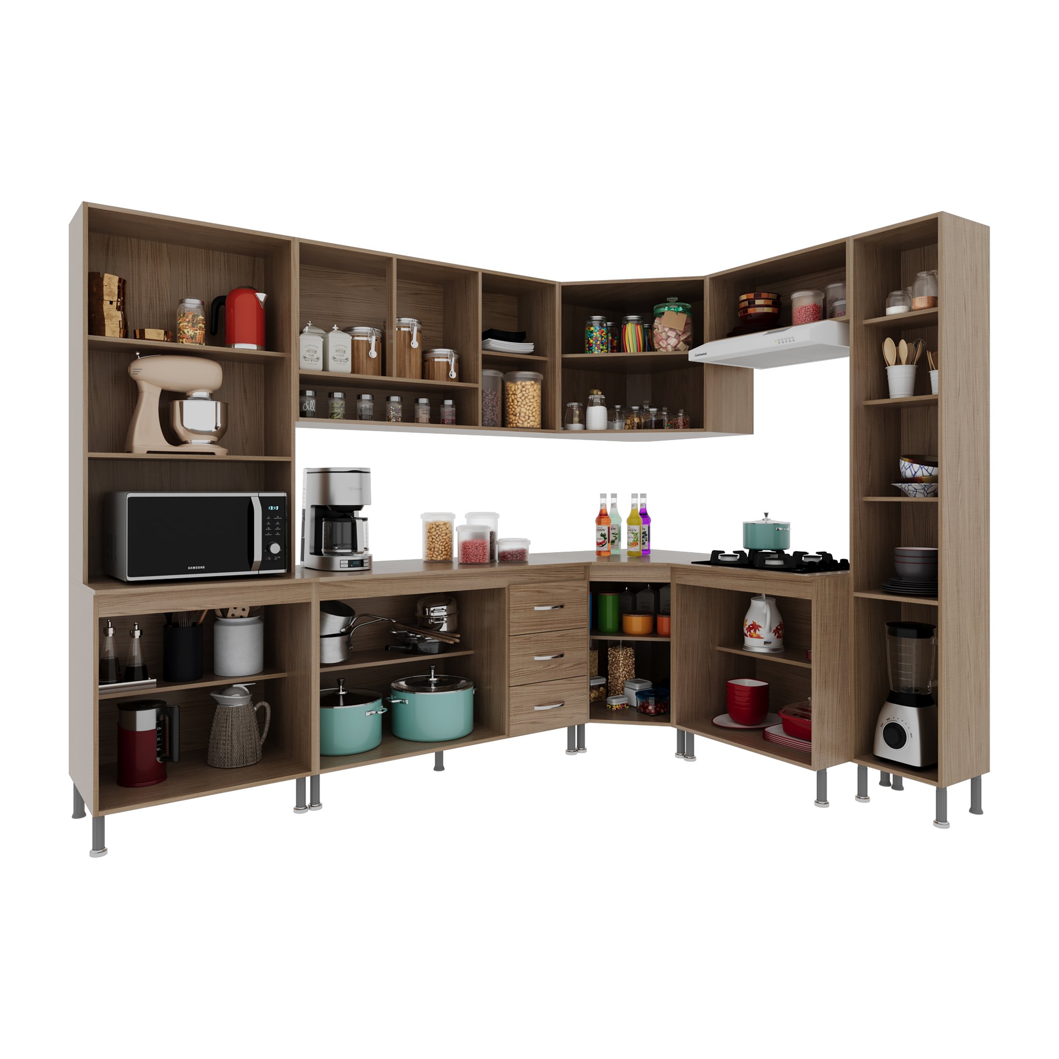 Cozinha Modulada Completa Fidelitá Paris 8 Peças 445cm 18 Portas 3 Gavetas com Tampo - 2