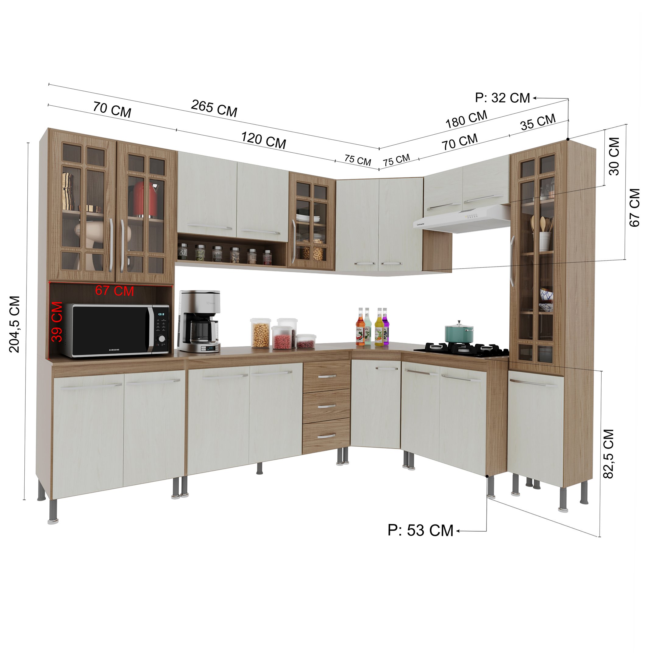 Cozinha Modulada Completa Fidelitá Paris 8 Peças 445cm 18 Portas 3 Gavetas com Tampo - 4