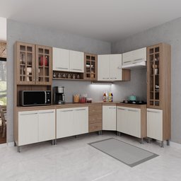 Cozinha Modulada Completa Fidelitá Paris 8 Peças 445cm 18 Portas 3 Gavetas com Tampo - 1