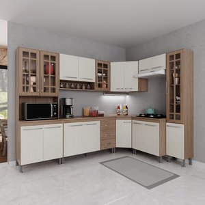 Cozinha Modulada Completa Fidelitá Paris 8 Peças 445cm 18 Portas 3 Gavetas com Tampo