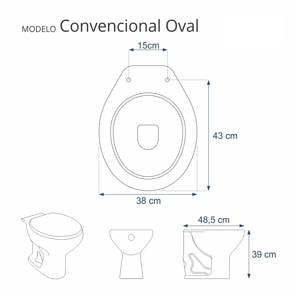 Tampa de Vaso Poliester Convencional Oval Universal 1.6gpf 6lpf Branco para bacia Deca - 2
