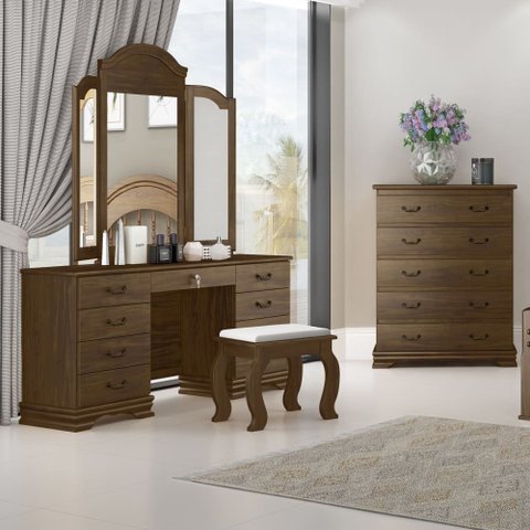 Penteadeira em Madeira Maciça com Espelho 9 Gavetas Eliane Castanho - Straub Web
