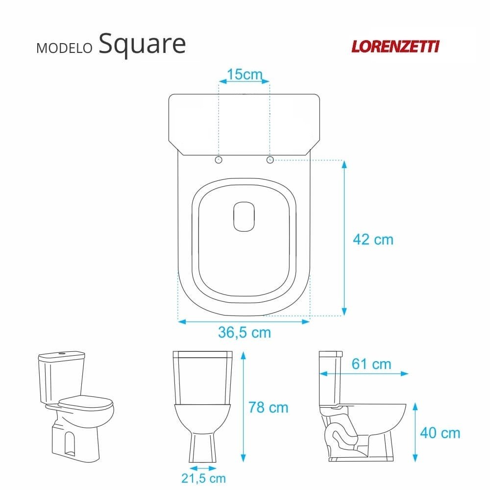 Tampa Para Vaso Sanitário Lorenzetti Square - Cor: Preto - 2