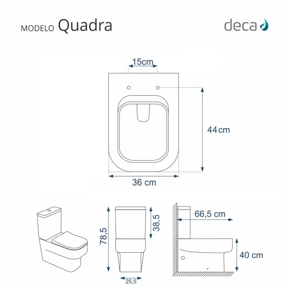 Tampa de Vaso Sanitário com Amortecedor Quadra Branco para Bacia Deca - 2