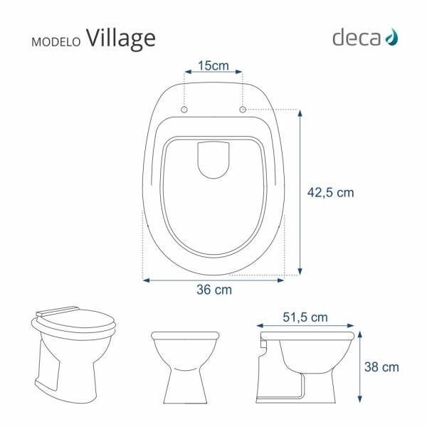 Assento Sanitário Poliéster Village Preto Para Louça Deca - 2