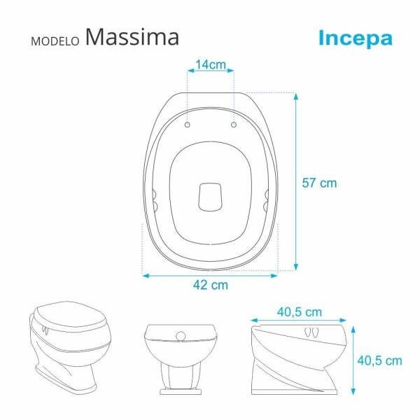 Assento Sanitário Massima Cinza Platina para vaso Incepa - 2