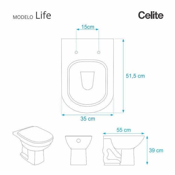 Assento Sanitário Life Cinza Claro para vaso Celite - 2