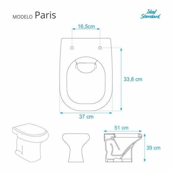 Assento Sanitário Paris Cobalto (Azul) para vaso Ideal Standard - 2