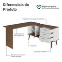 Ver imagem 6 de Mesa para Computador Gamer em L 3 Gavetas Branco/rustic Lisboa Madesa