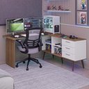 Ver imagem 1 de Mesa para Computador Gamer em L 3 Gavetas Branco/rustic Lisboa Madesa