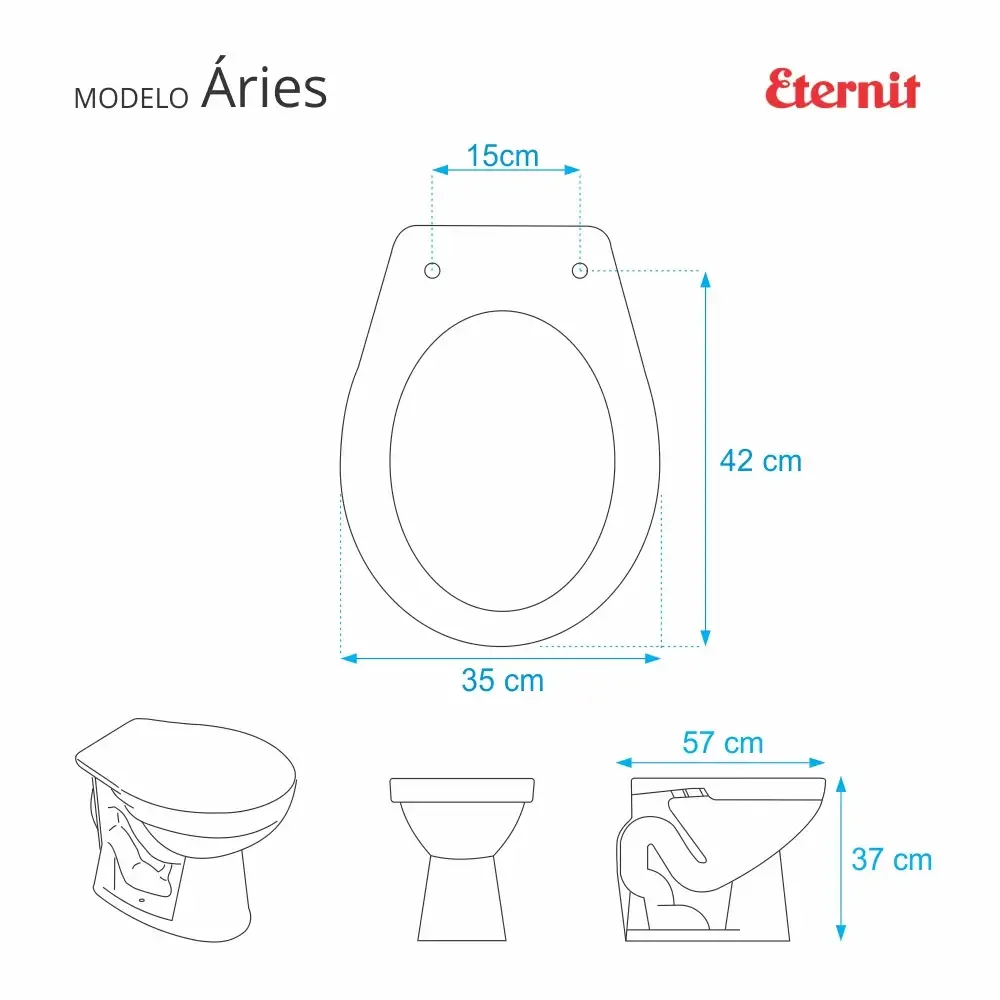 Assento Sanitário Aries Cinza Claro para vaso Eternit - 2