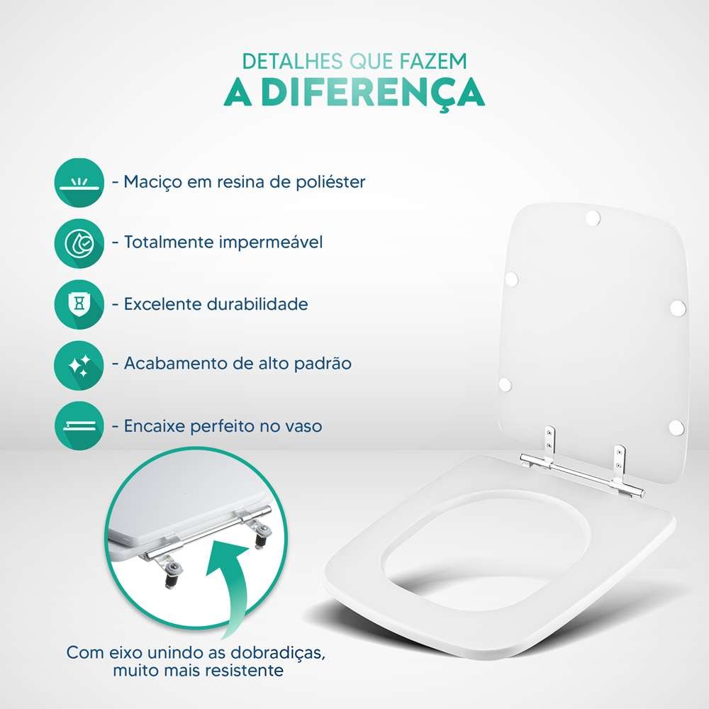 Assento Sanitário Poliéster Suite Branco Para Louça Incepa - 3