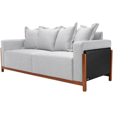 Sofá 03 Lugares para Sala de Estar 178 Cm Khali B04 Linho Cinza Couríssimo Preto - Lyam Lyam Decor