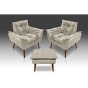 Ver imagem 1 de Kit 02 Poltrona Opala + 01 Puff Opala C/Fibra Siliconada Suede Bege - Tucanos Estofados