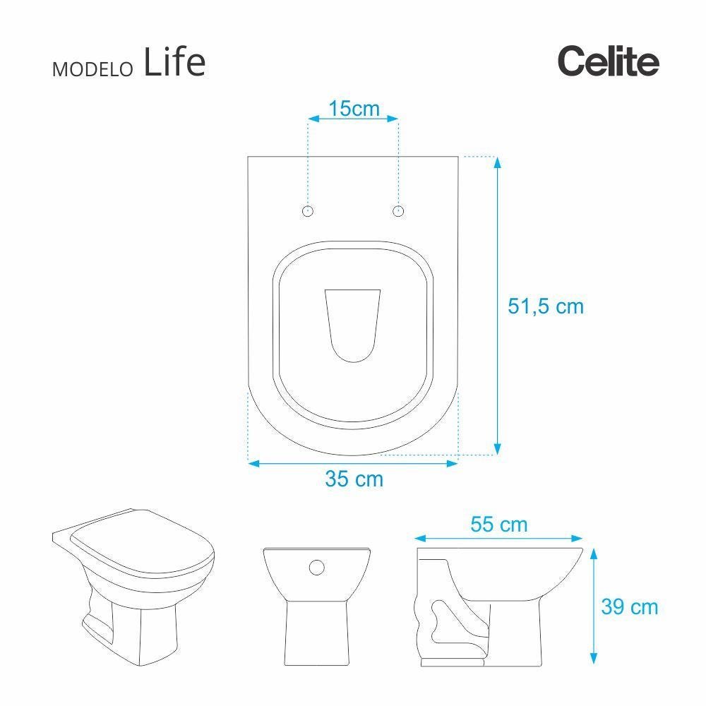Assento Sanitário Life Preto Para Louça Celite - 2