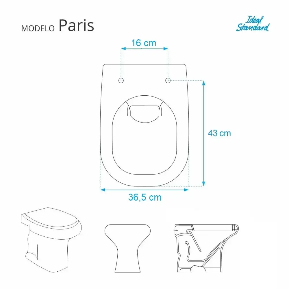 Tampa de Vaso Paris Sterling Silver (Cinza Claro) Para Bacia Ideal Standart - 5