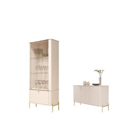 Conjunto Buffet e Cristaleira Lirio Off White Dourado - 1