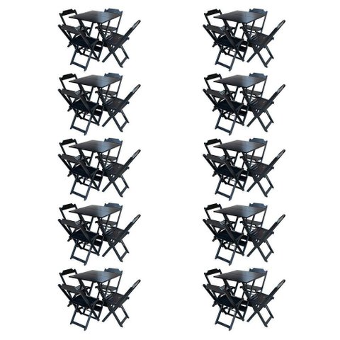Kit 10 Jogos De Mesa Com 4 Cadeiras De Madeira Dobravel 70X70 - Preto - Preto