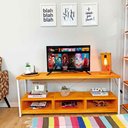 Ver imagem 1 de Rack de TV Industrial de Ferro e Madeira Style Square 3 Nichos Uno Carvalho e Branco