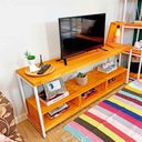 Ver imagem 2 de Rack de TV Industrial de Ferro e Madeira Style Square 3 Nichos Uno Carvalho e Branco