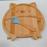 Prato Infantil Bebê Criança com Garfo e Ventosa Home&co Porquinho Bambu 3x22x21cm Natural - 6